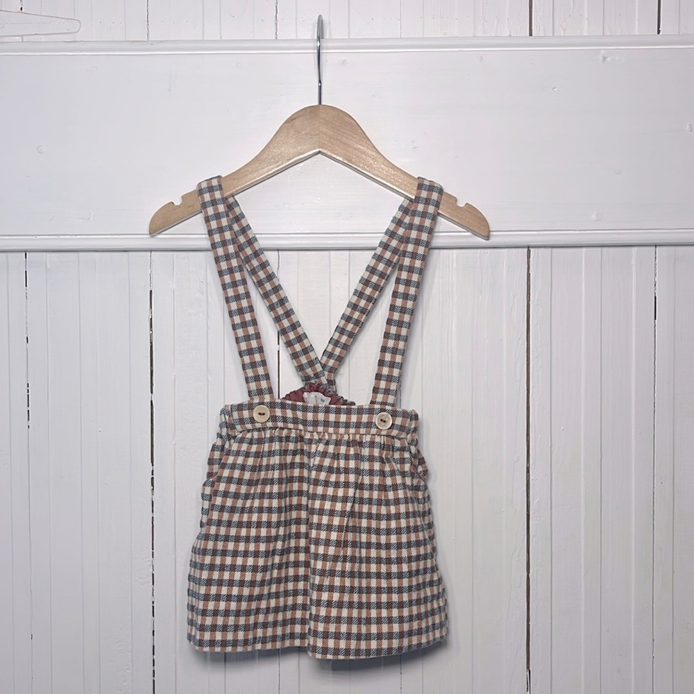 ZARA EUC Plaid Checkered Elastic Winter Pinnie Pinafore Skirt Dress